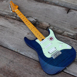 In Stock High Quality Eart Electric Guitar 2 piece mahogany body with Tiger Stripes, Mint Green Pickguard, More color options