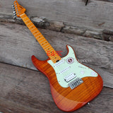 In Stock High Quality Eart Electric Guitar 2 piece mahogany body with Tiger Stripes, Mint Green Pickguard, More color options