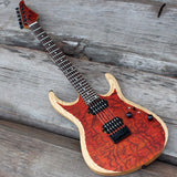 In Stock EART Electric guitar ASH Body Burl Maple Metal Rock guitar Open Satin Red Color, High quality Black Hardware Guitarra